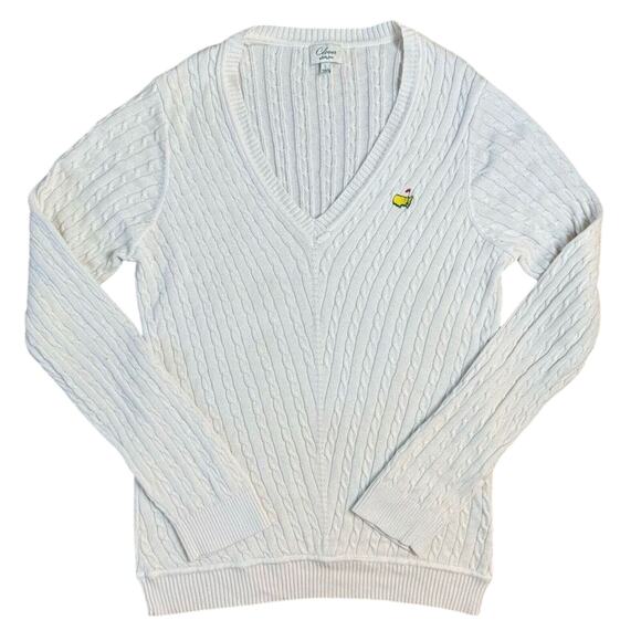 Masters Augusta Women’s Clover Bobby Jones V Neck Cable Knit Golf Sweater Sz L - Picture 1 of 10